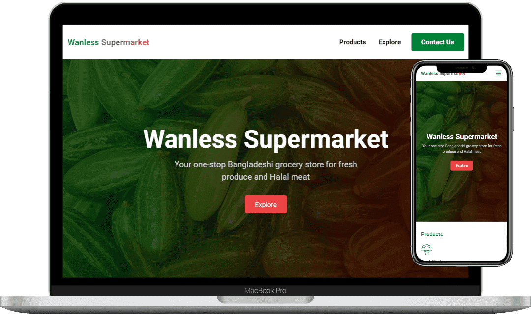 laptop and mobile mockup of Wanless Supermarket website