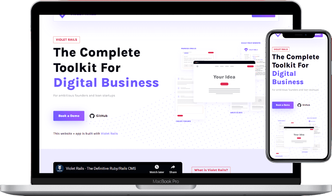 laptop and mobile mockup of Violet Rails website